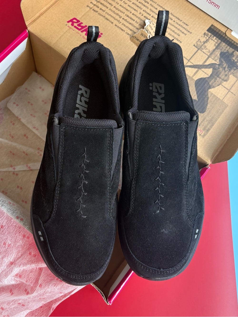 Ryka Womens Size 8 Black Suede Slip On Walking Shoes K28165W-BV New in Box